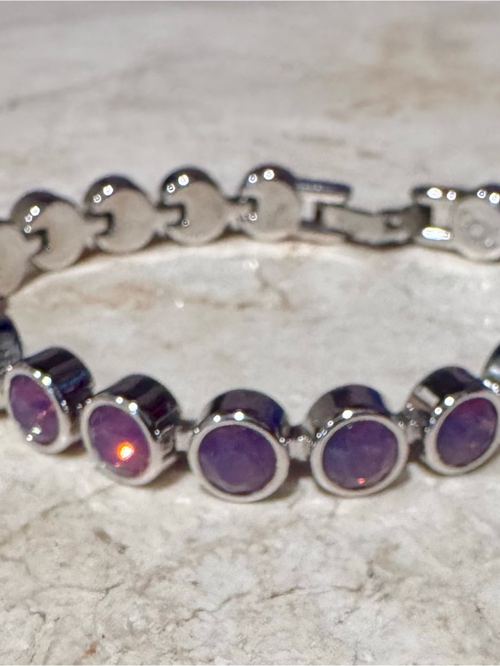 Purple Round Stone Link Bracelet